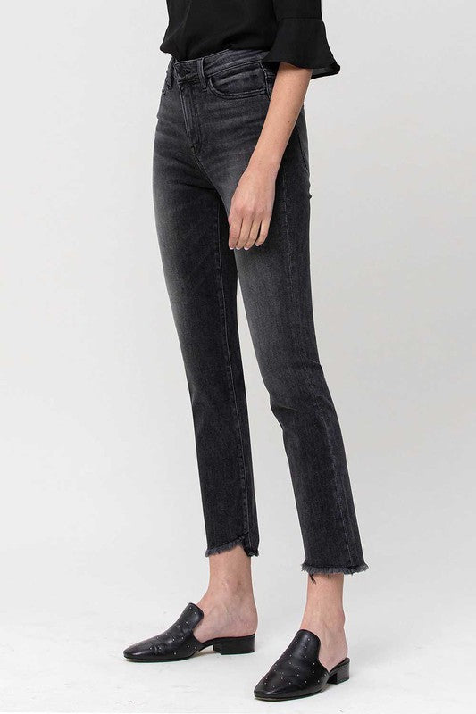 High Rise Straight Crop with Uneven Hem Details