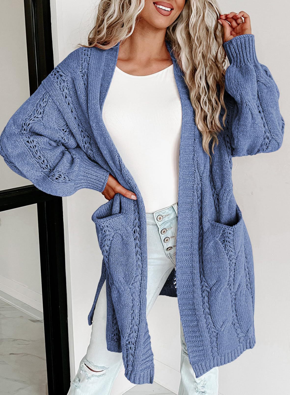 Autumn And Winter European And American Style Women Long Cardigan Long Sleeve Sweater With Pockets