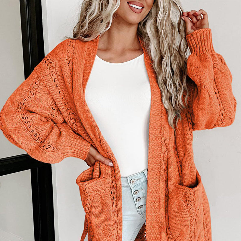 Autumn And Winter European And American Style Women Long Cardigan Long Sleeve Sweater With Pockets