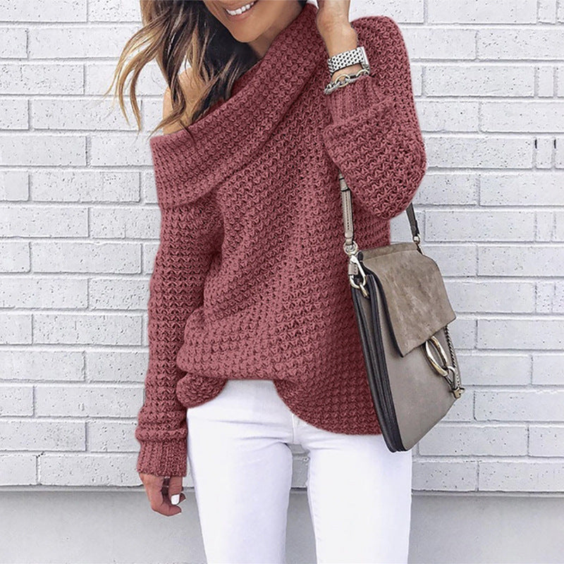 Autumn Off Shoulder Sweater Women Pullover Sweater Warm Winter Knitted Sweater Ladies Long Sleeve Women Loose Sweater Female
