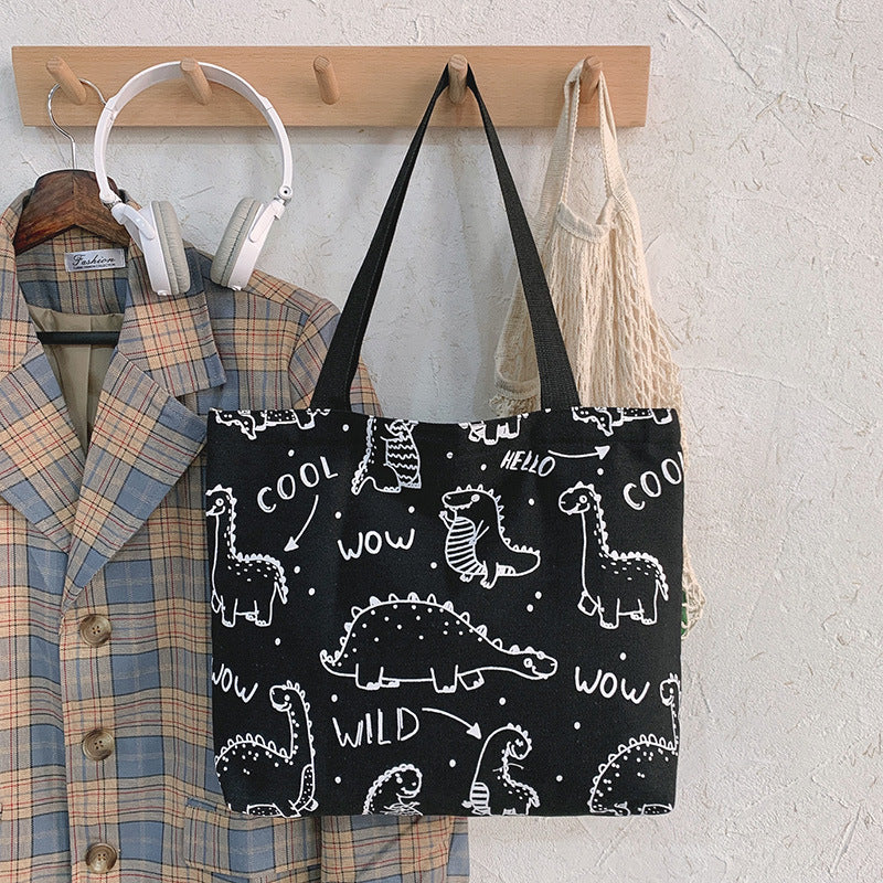 New Cute Canvas Women's Bag Printing Graffiti Hand-Held Student Cloth Bag Shoulder Bag Shopping Bag
