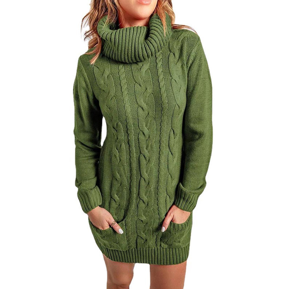 Autumn Winter Turtleneck Round Neck Knitted Dress Sweater