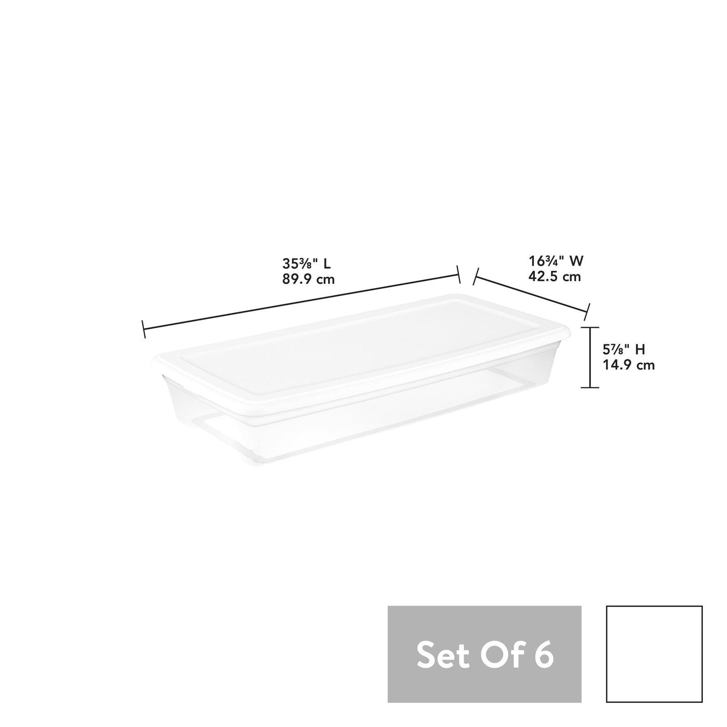 Sterilite 41 Qt Storage Box Clear Base White Lid Set of 6