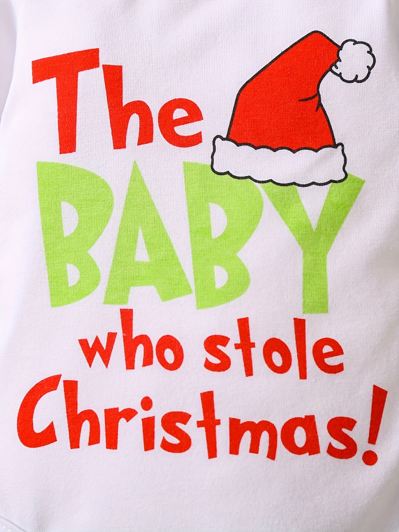 Adorable Baby Christmas Outfit - Funny Graphic Crew Neck Long Sleeve Romper + Green Fuzzy Suspender Pants Clothes Set